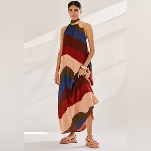 Anthropologie colorblocked halter maxi dress